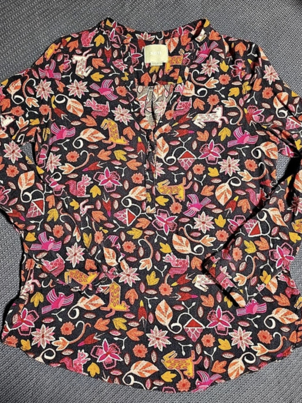 Maeve Woodland Walk Blouse Floral Blouse Navy & Pink Size 4